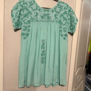 J Marie CARMEN Embroidered Green Short Sleeve Dress